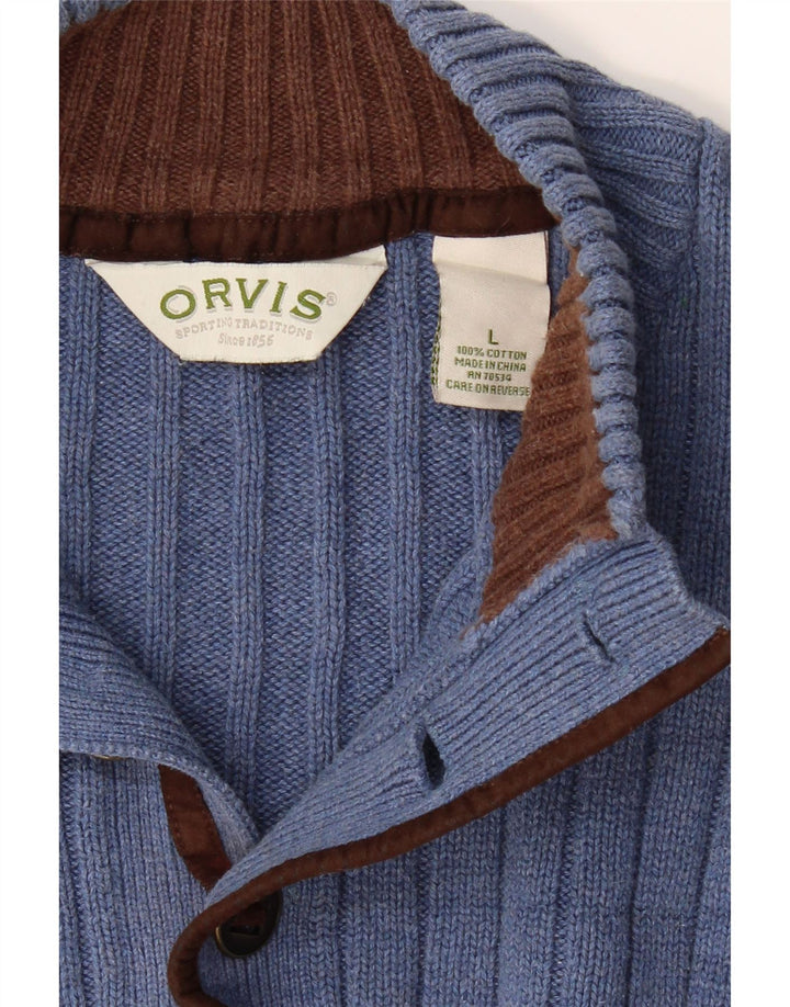 ORVIS Mens Button Neck Jumper Sweater Large Blue Cotton Vintage Orvis and Second-Hand Orvis from Messina Hembry 