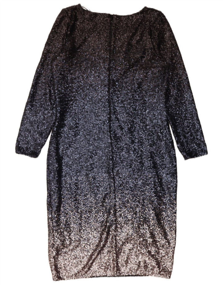 Monsoon Dame Langærmet Skift Kjole UK 16 Large Navy Blue Colourblock
