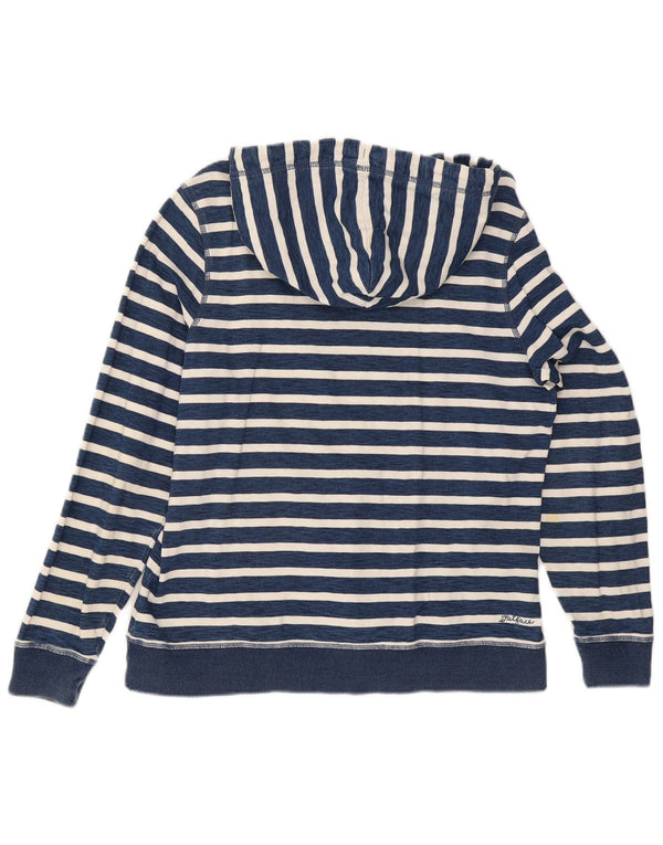 Fat Face Dame Hoodie Jumper UK 12 Medium Blue Pinstripe Bomuld