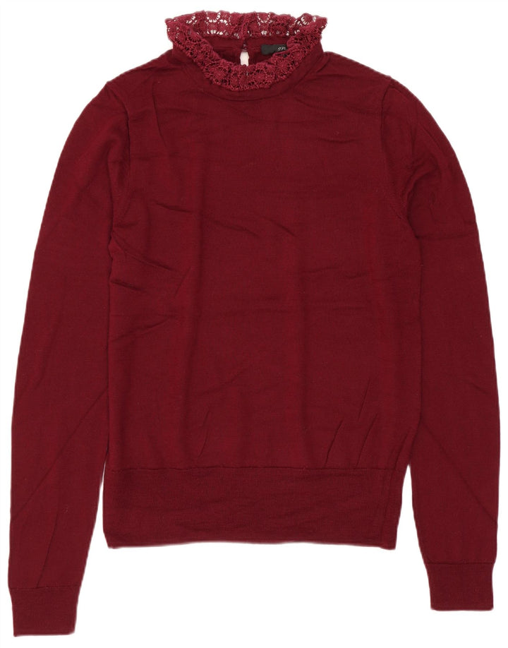 J. CREW Dame Turtle Neck Sweater UK 10 Small Burgundy