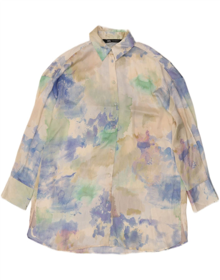 ZARA Oversized skjortekjole til kvinder UK 6 XS Flerfarvet Tie Dye Polyester