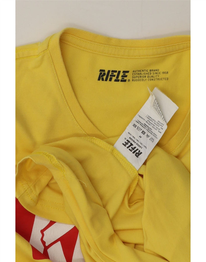 Rifle Herre grafisk T-shirt Top Medium Gul Bomuld