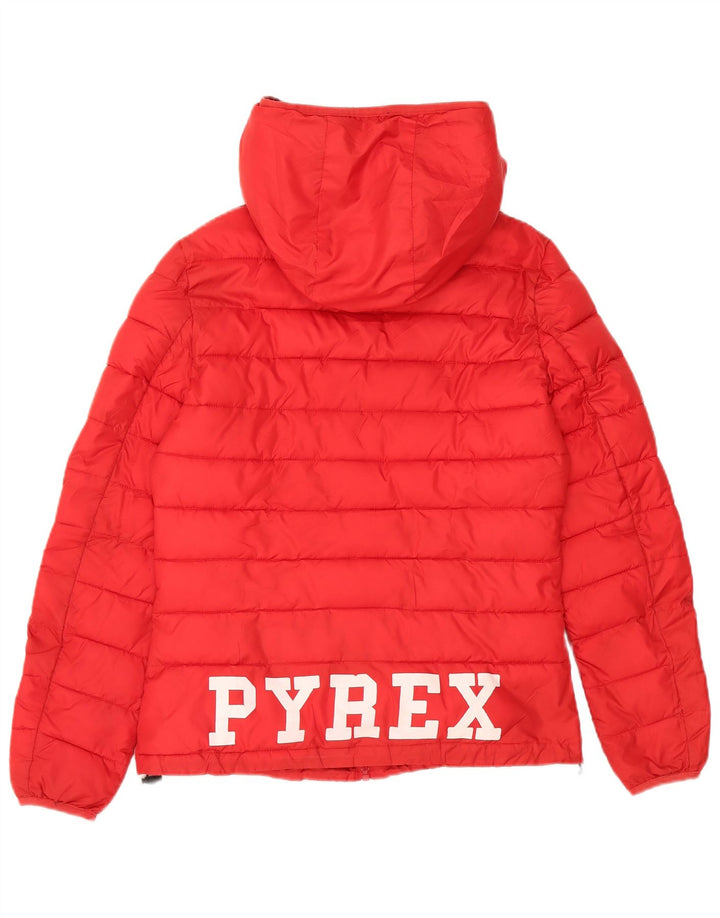 Pyrex grafisk polstret hættejakke til kvinder UK 10 Lille rød polyester