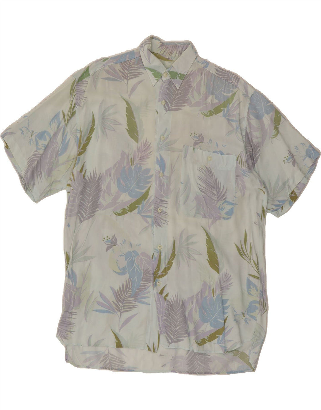 LOUIS ESTERE Mens Abstract Pattern Short Sleeve Shirt Small Blue Viscose Vintage Louis Estere and Second-Hand Louis Estere from Messina Hembry 