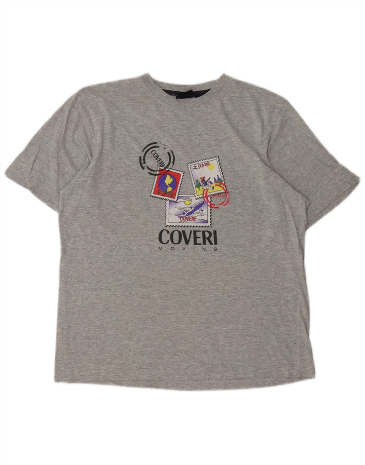 Coveri Herre grafisk T-shirt Top Medium Grey Flecked Bomuld