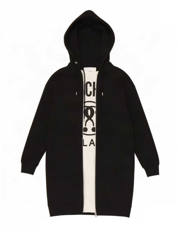 Moschino Womens Oversized grafisk langærmet hættekjole UK 6 XS Sort