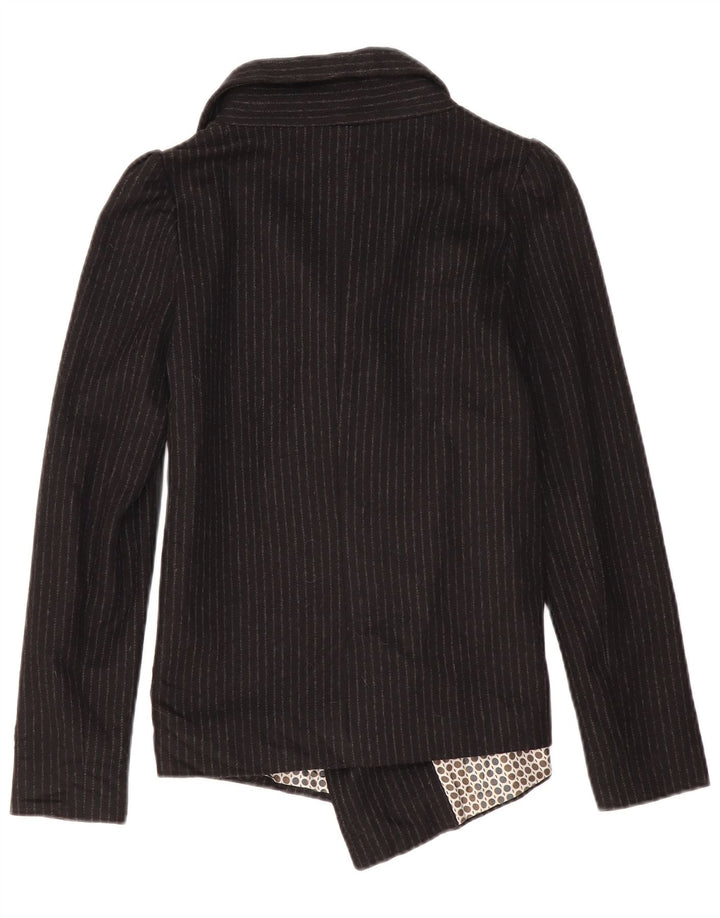 SISLEY Womens Open Blazer Jacket IT 38 XS Black Pinstripe Acetate