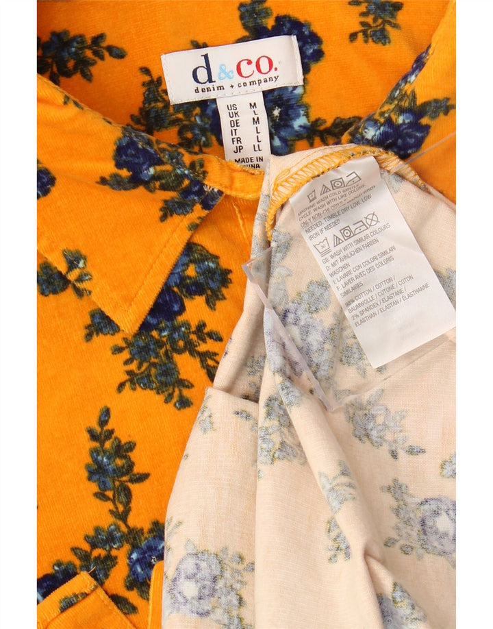 Denim & Co Dame fløjlsskjorte UK 16 Large Yellow Floral Cotton