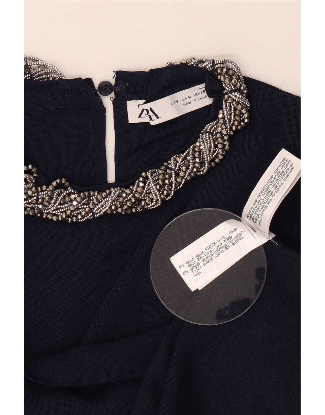 Zara Womens Crop Bluse Top UK 12 Medium Navy Blue Viscose