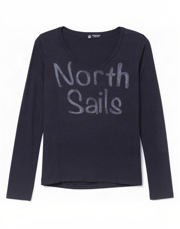 North Sails Dame Grafisk Top Langærmet UK 10 Small Navy Blue