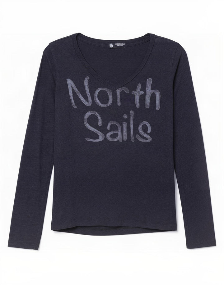 North Sails Dame Grafisk Top Langærmet UK 10 Small Navy Blue