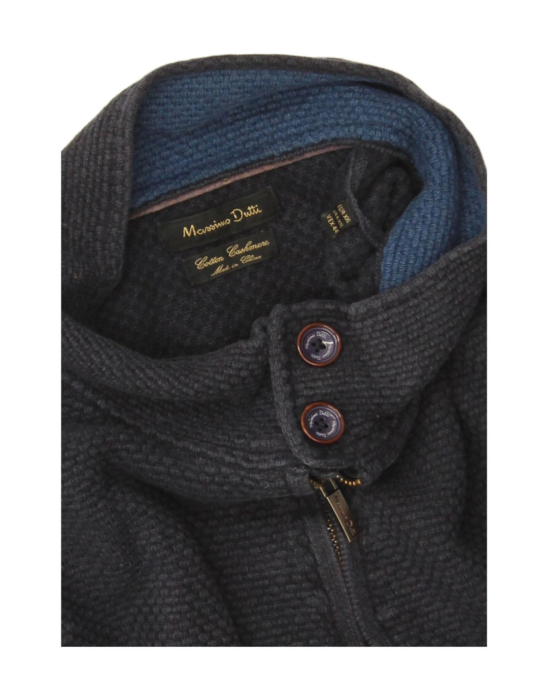 Massimo Dutti Herre Button Neck Jumper Sweater 2XL Navy Blue Bomuld