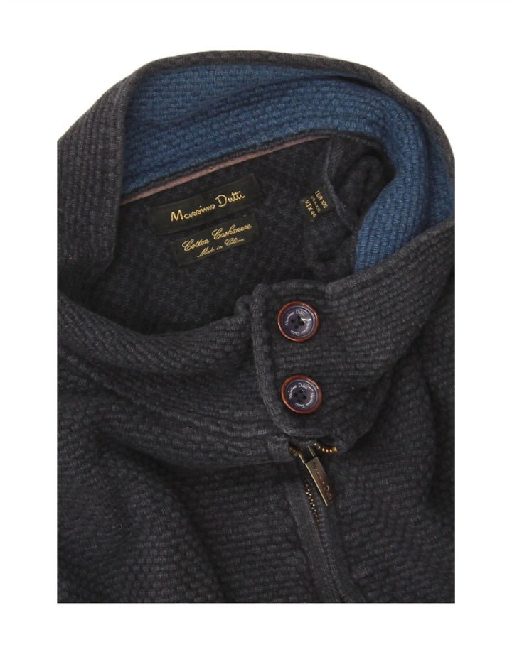 Massimo Dutti Herre Button Neck Jumper Sweater 2XL Navy Blue Bomuld