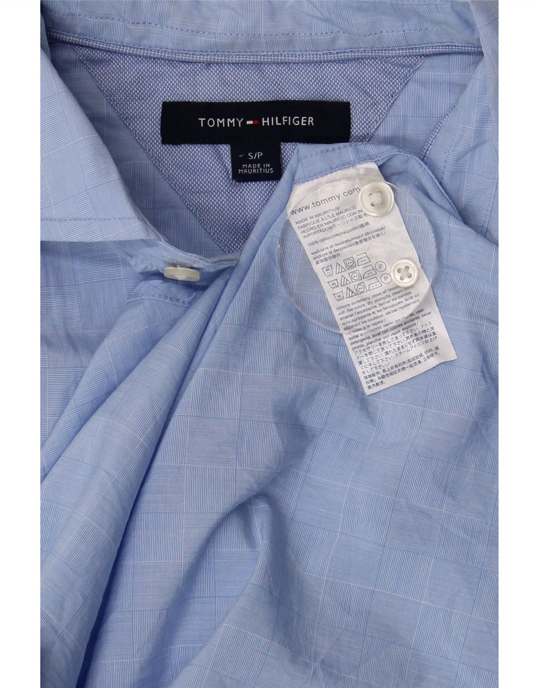 Tommy Hilfiger herreskjorte lille blå ternet bomuld