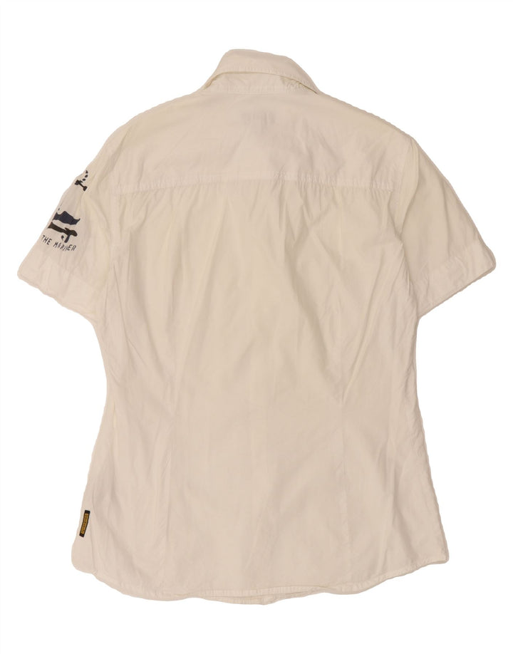 ARMANI JEANS Mens Graphic Short Sleeve Shirt Medium White Cotton Vintage Armani Jeans and Second-Hand Armani Jeans from Messina Hembry 