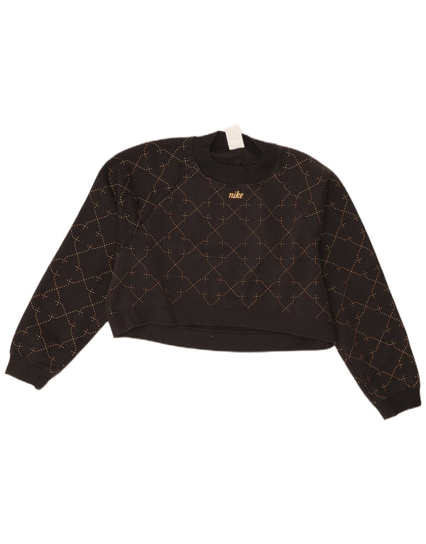 Nike Womens Therma-Fit Crop Sweatshirt Jumper UK 6 XS Sort Geometrisk