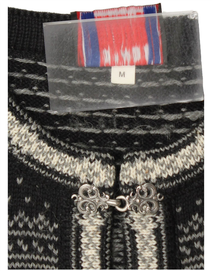 Norwool Herre Cardigan Sweater Medium Black Fair Isle New Wool