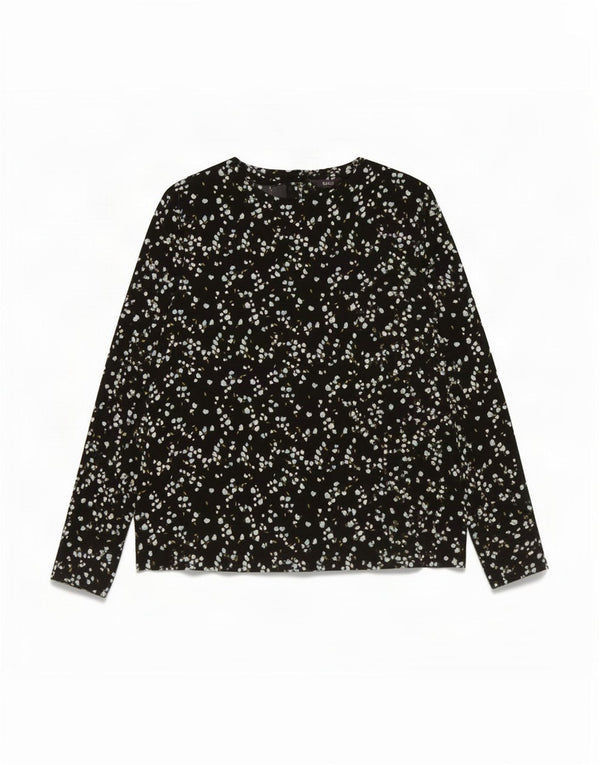 Marks & Spencer Dame Langærmet Bluse Top UK 8 Small Black Floral