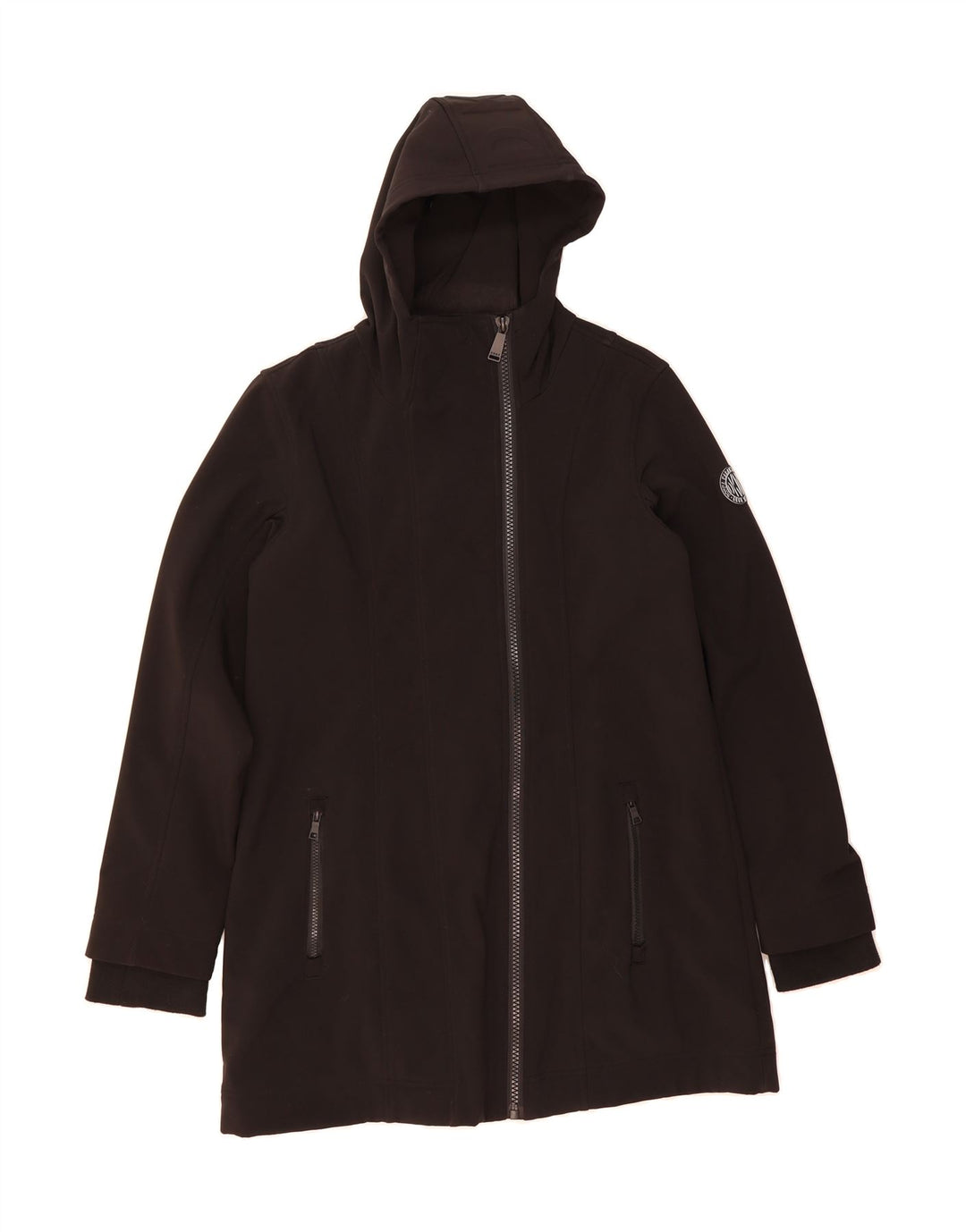 DKNY Womens Hooded Overcoat UK 14 Medium Black Polyester Vintage Dkny and Second-Hand Dkny from Messina Hembry 