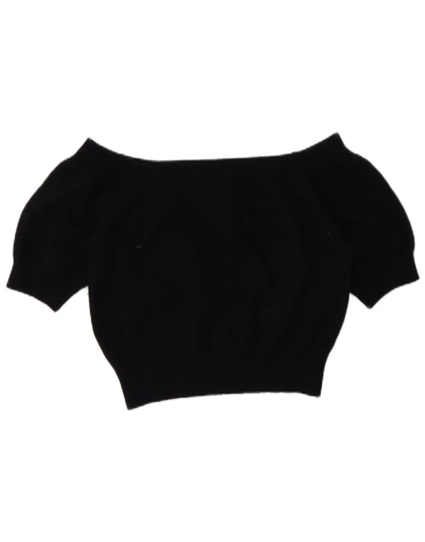 Benetton Womens Short Sleeve Boat Neck Jumper Sweater UK 10 Small Black