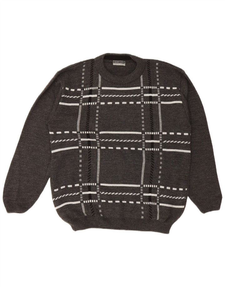 Basicline Herre Crew Neck Jumper Sweater UK 42/44 Stor grå ternet akryl