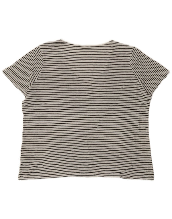 Marks & Spencer Womens T-Shirt Top UK 14 Large White Striped Flax Nautical