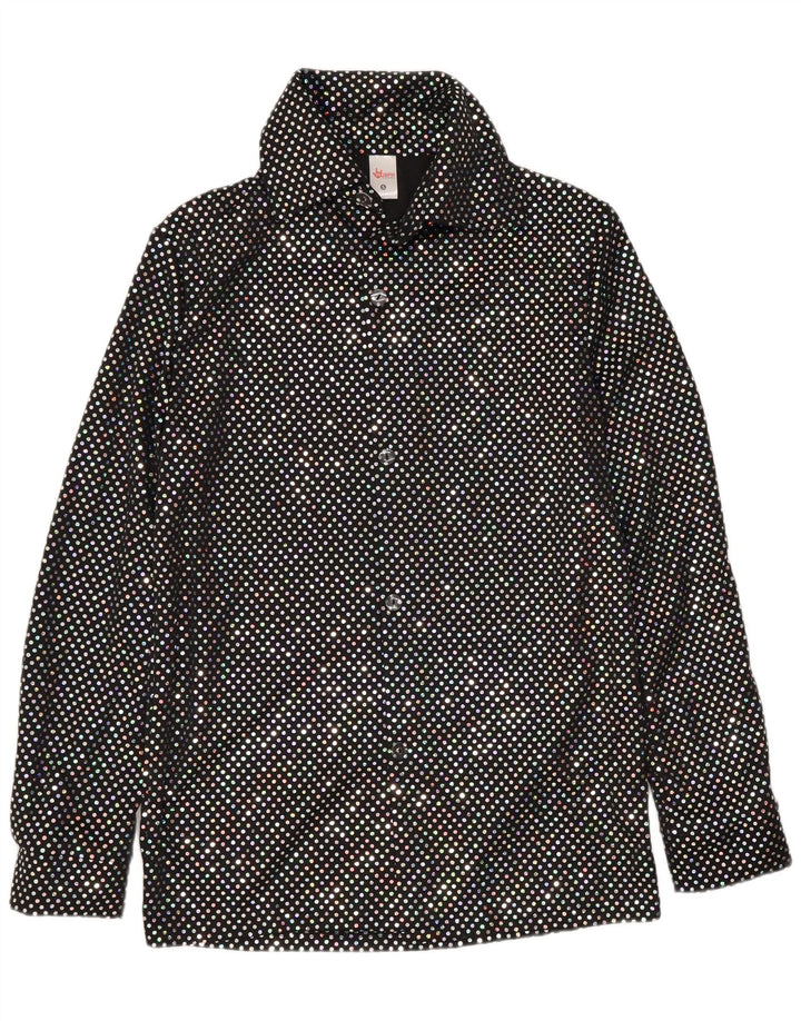 Vintage Dame Oversized skjortebluse UK 10 Small Black Spotted Polyester