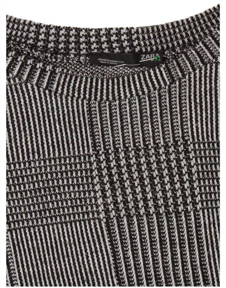Zara Dame Top Langærmet UK 14 Medium Grey Houndstooth Polyester