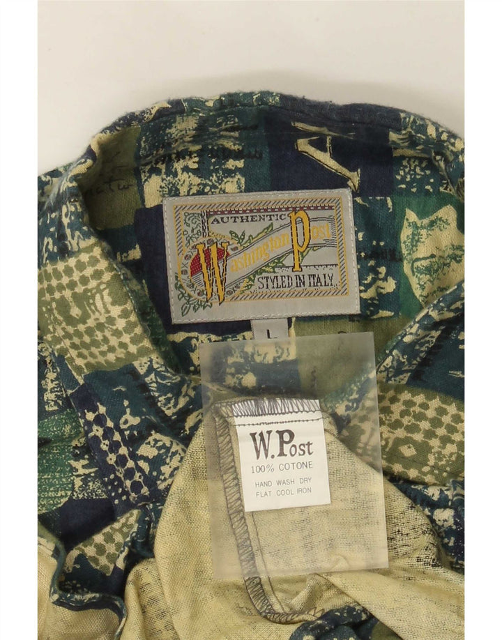 Vintage herreskjorte stor grøn patchwork bomuld