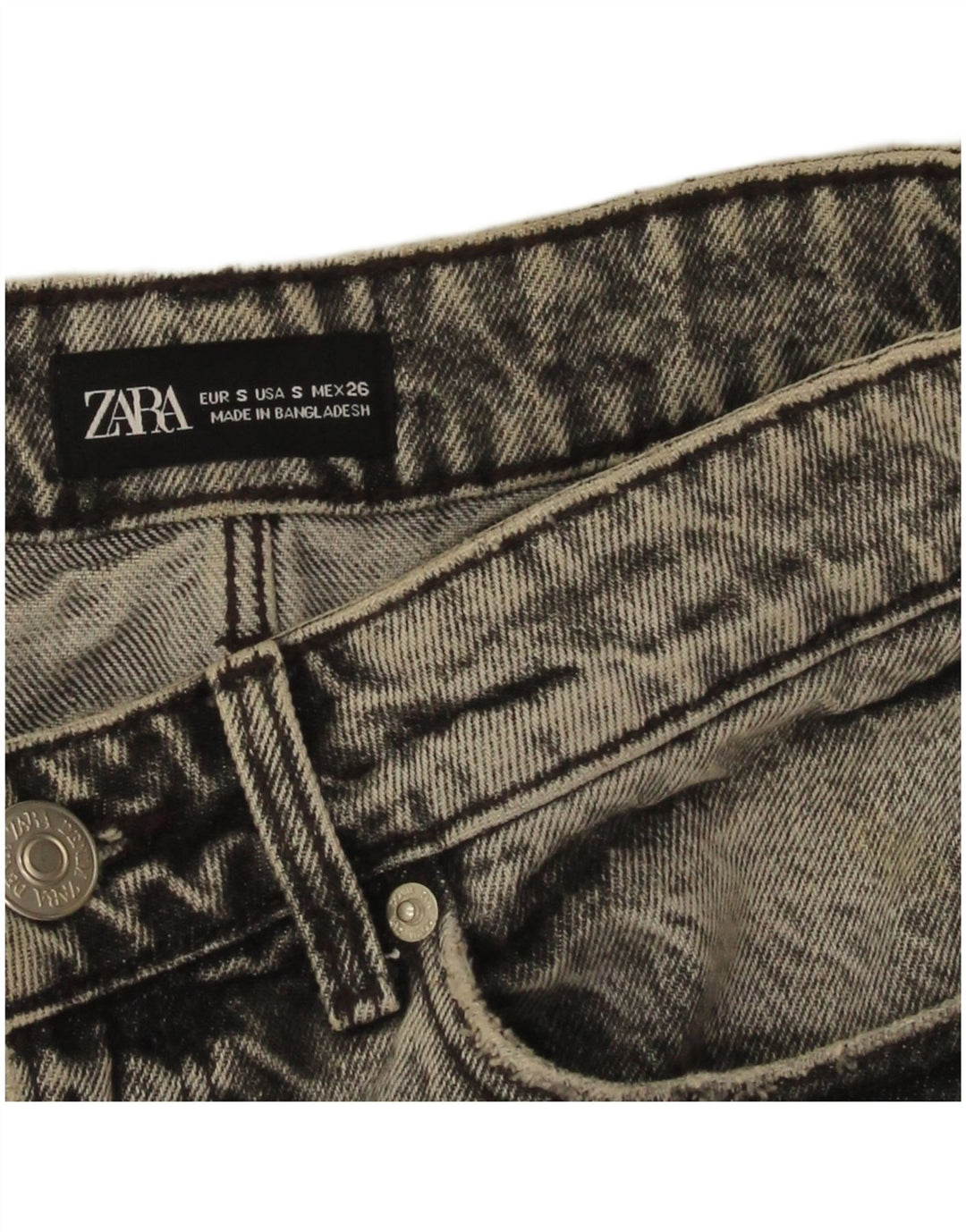 Zara Dame Distressed Denim Nederdel Lille W26 Grå
