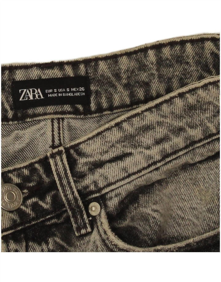 Zara Dame Distressed Denim Nederdel Lille W26 Grå