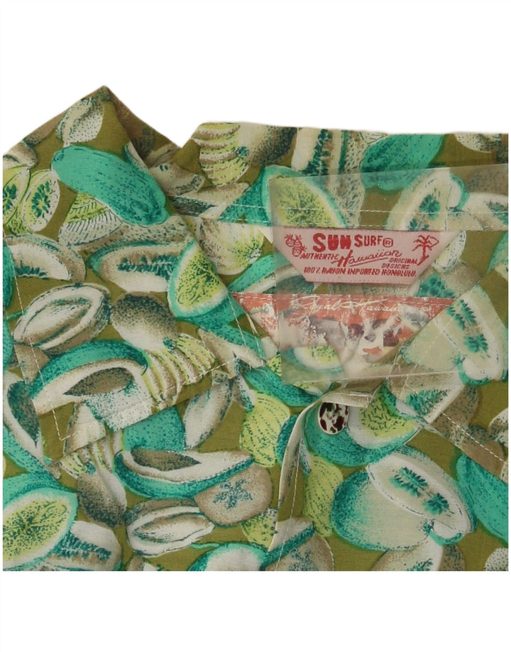 Vintage herre abstrakt mønster kortærmet skjorte mellemgrøn rayon