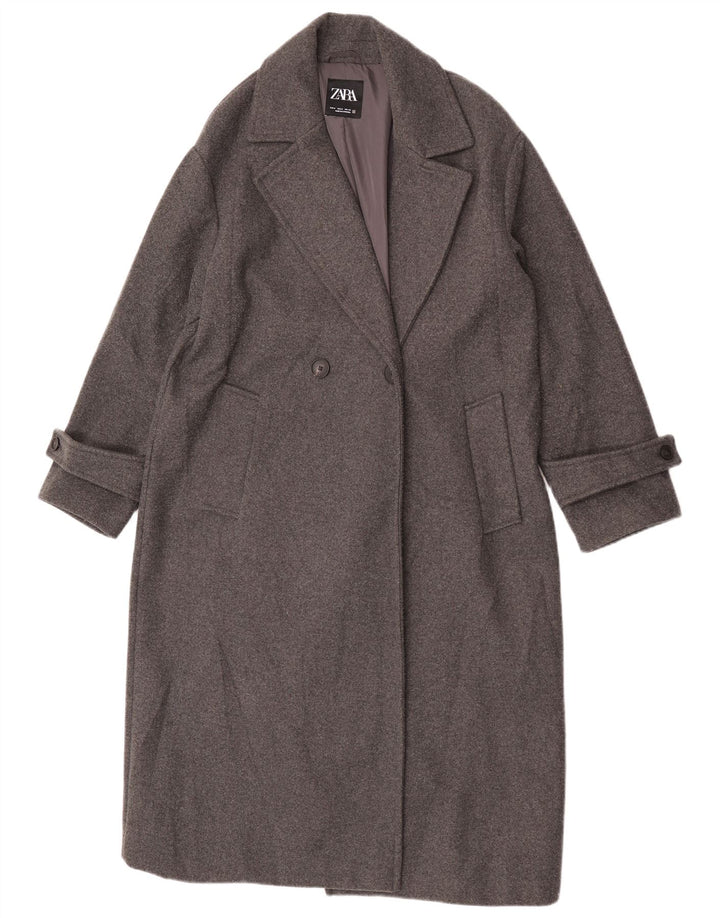 Zara Dame Dobbeltradet Frakke UK 14 Medium Grey Polyester