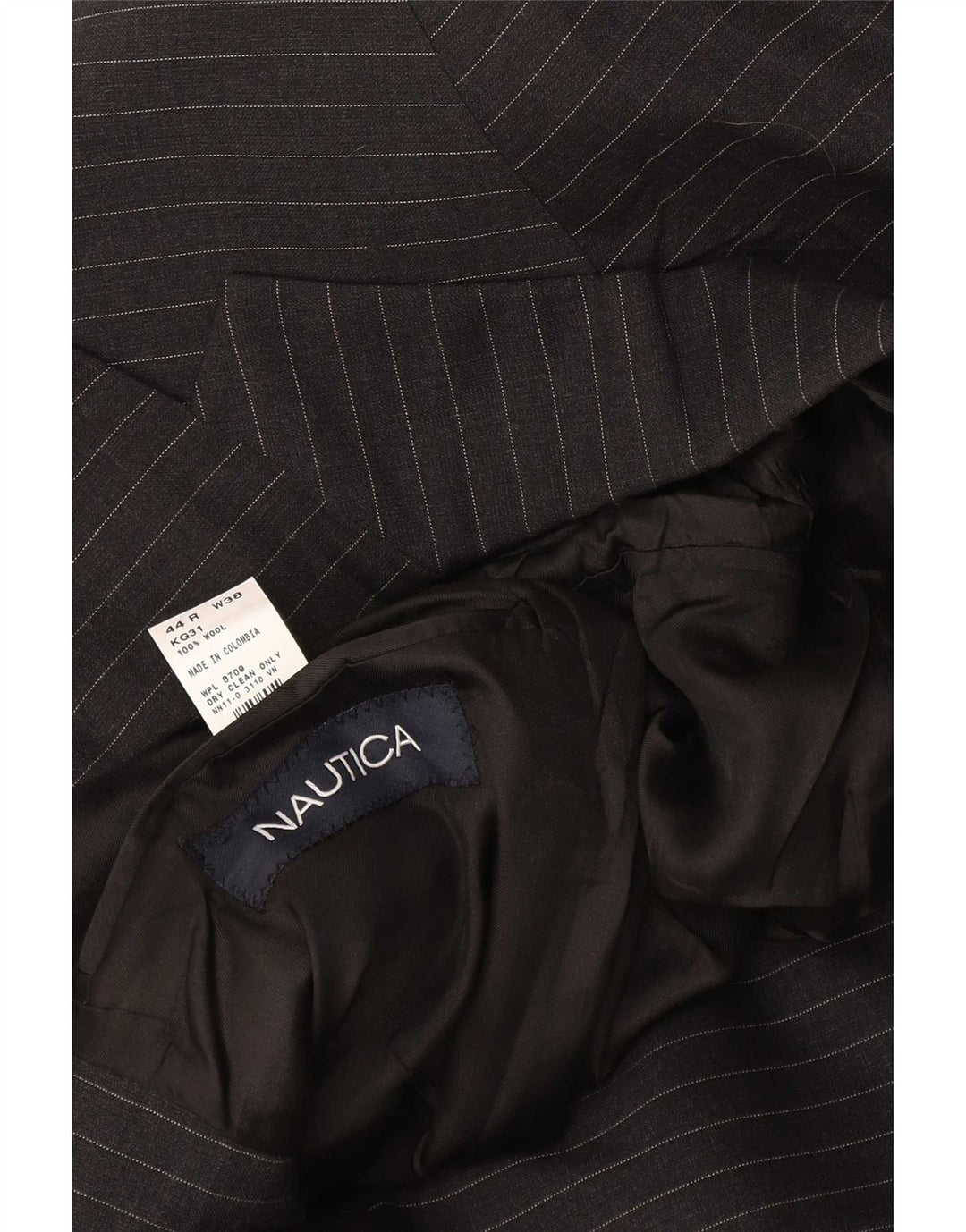 Nautica Herre 3-knaps blazerjakke UK 44 2XL Sort nålestribet uld