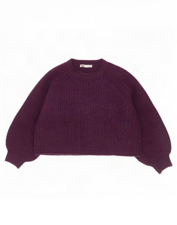 Zara Womens Crop Oversized Turtle Neck Jumper Sweater UK 16 Large Purple