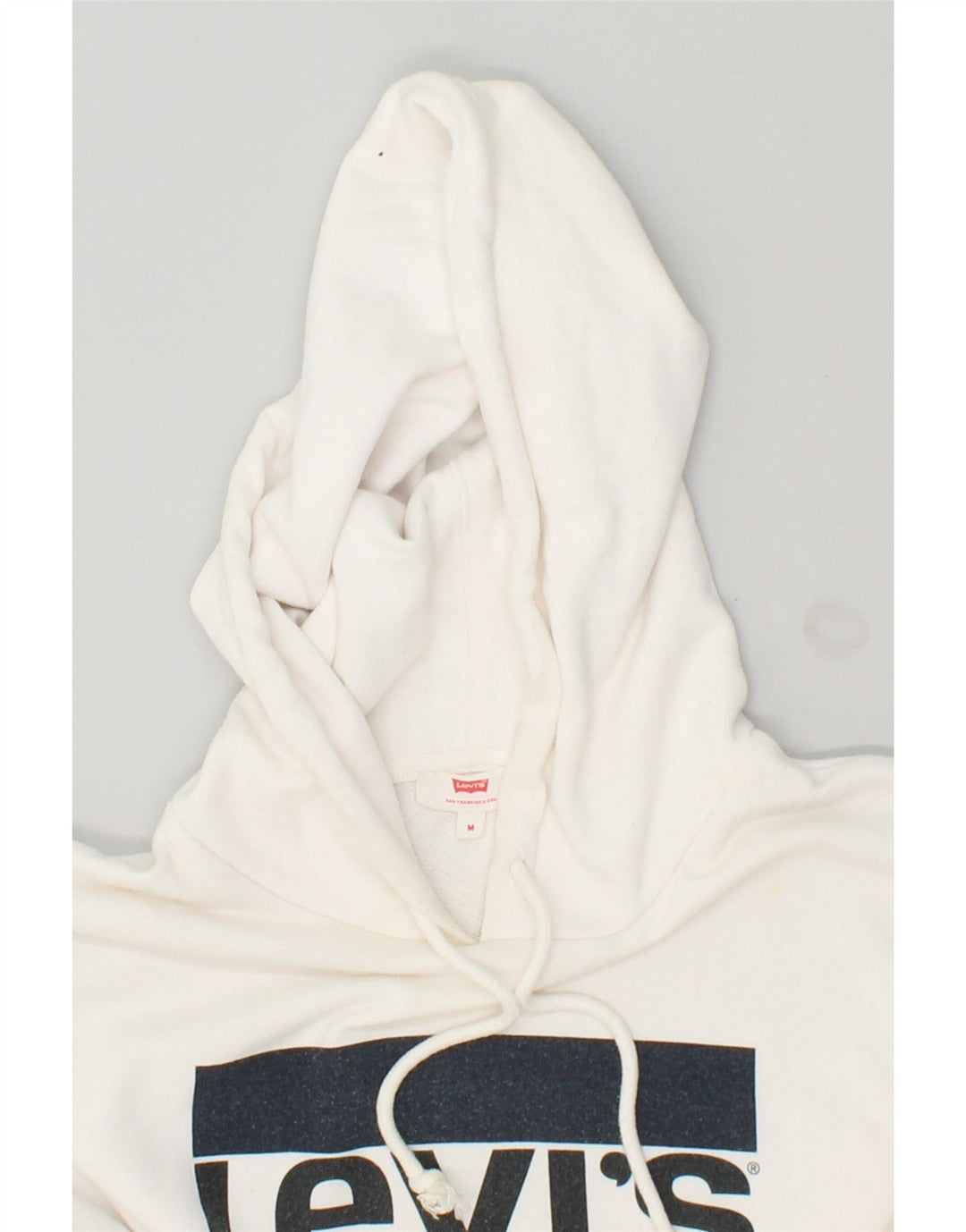 LEVI'S Womens Oversized Crop Graphic Hoodie Jumper UK 14 Medium White Vintage Levi's and Second-Hand Levi's from Messina Hembry 