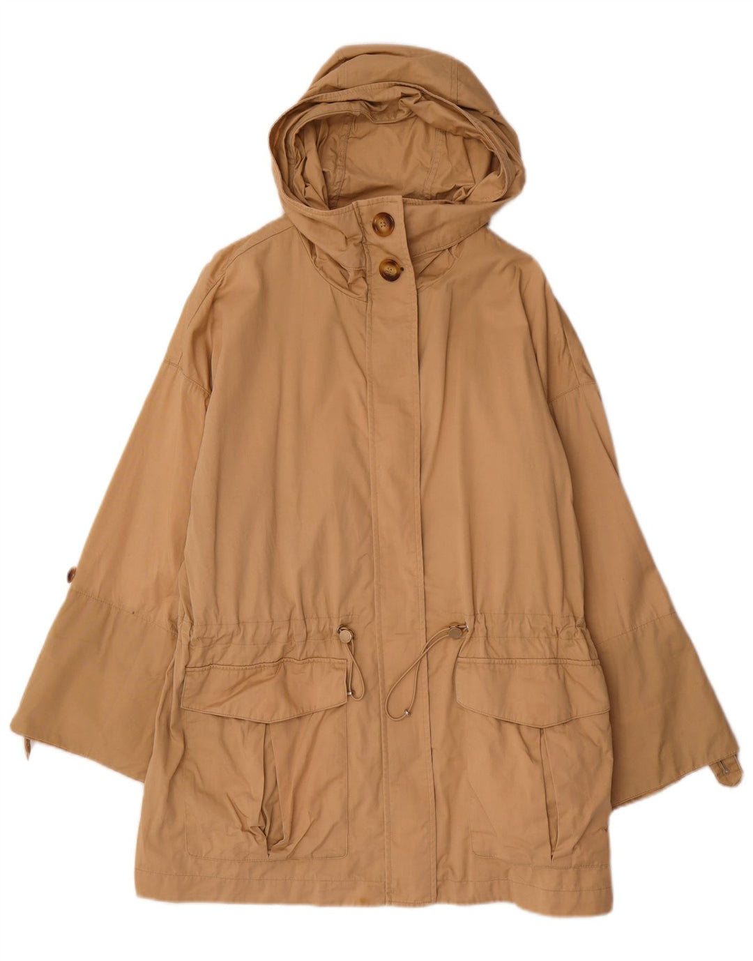 MASSIMO DUTTI Dame Hooded Parka Jacket UK 14 Medium Beige Bomuld