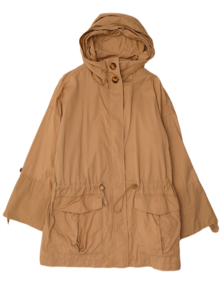 MASSIMO DUTTI Dame Hooded Parka Jacket UK 14 Medium Beige Bomuld