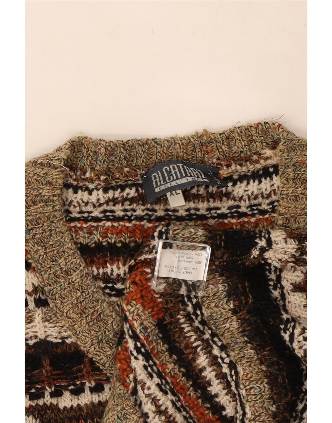 Alcatraz Herre V-hals sweater XL Multifarvet geometrisk uld