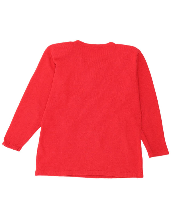 Vintage Dame Boat Neck Jumper Sweater UK 16 Large Red Floral Wool
