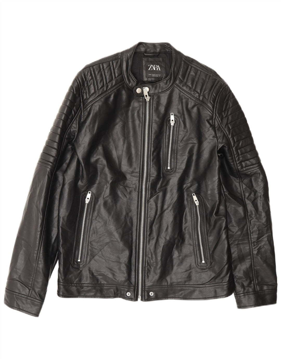 Zara Herre imiteret læderjakke UK 42 XL Sort Polyester