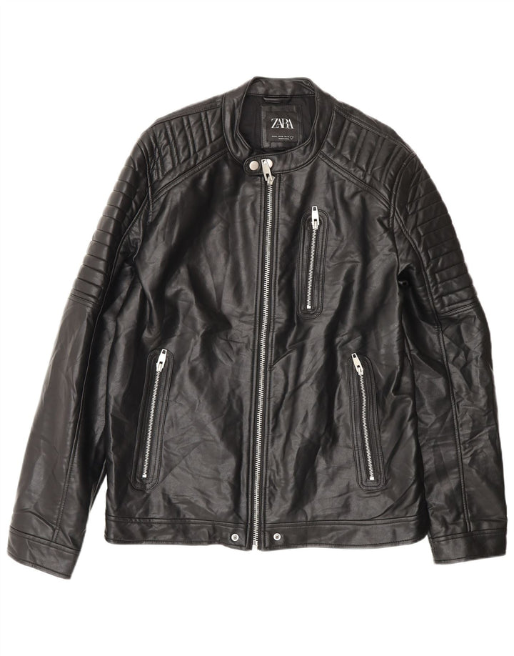 Zara Herre imiteret læderjakke UK 42 XL Sort Polyester