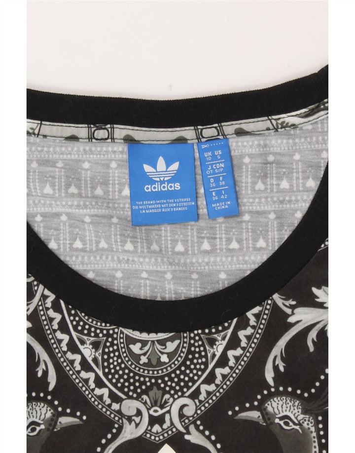 Adidas Dame Peacock Grafisk T-Shirt Top UK 10 Lille Grå