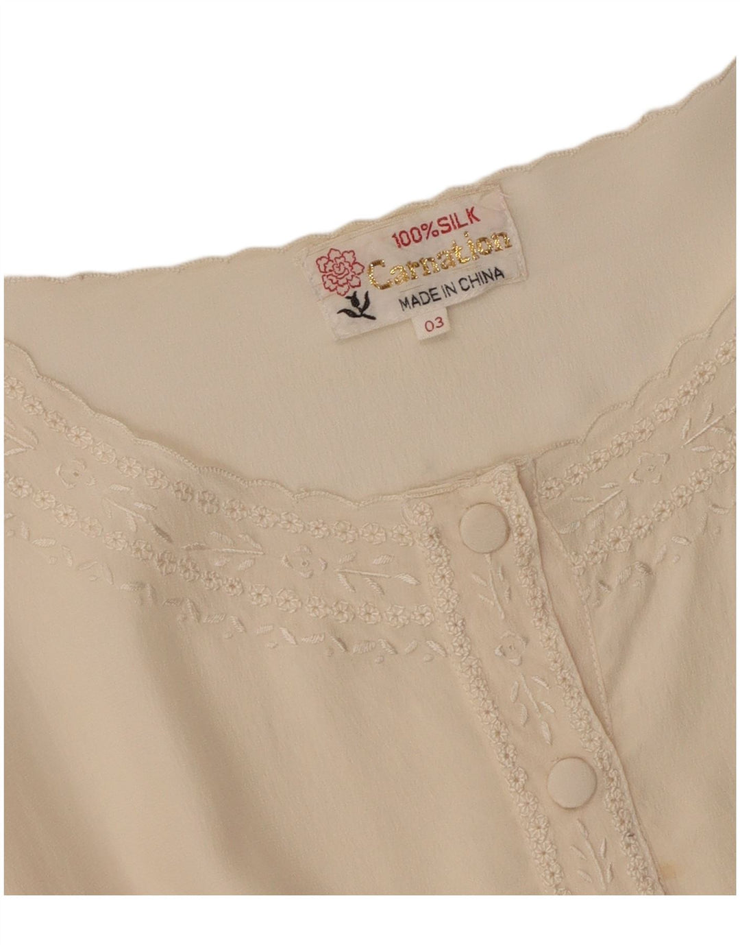 VINTAGE Damebluse Top UK 16 Large Off White Silke