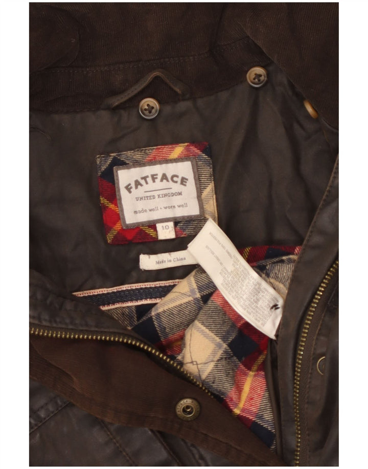 FAT FACE Womens Oversized voksbehandlet bomuldsjakke UK 10 Lille brun bomuld