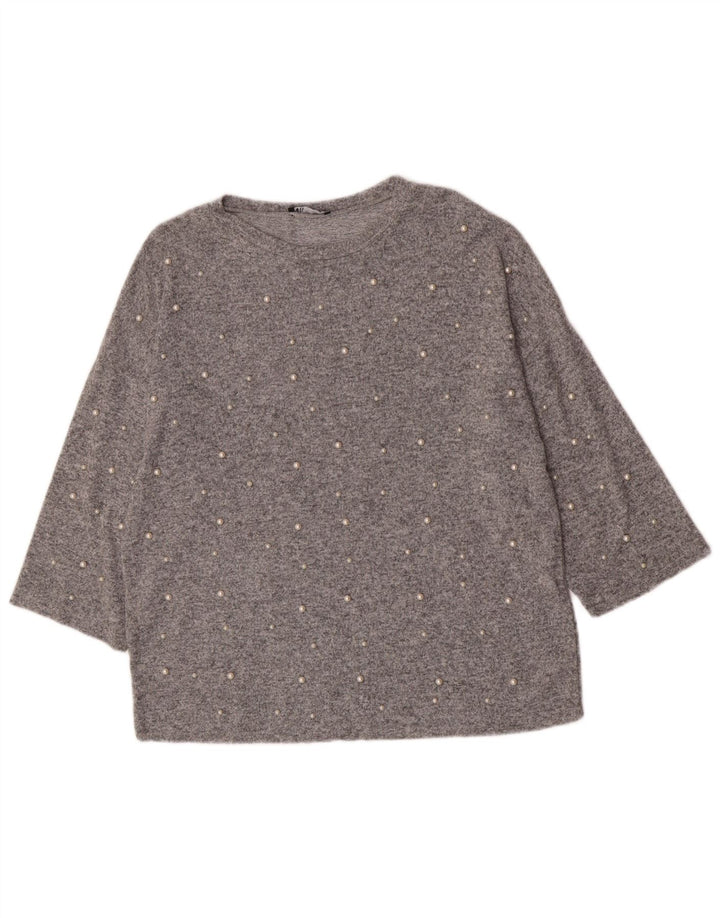 Zara Dame 3/4-ærmet bådhalstrøje trøje UK 14 Medium Grå
