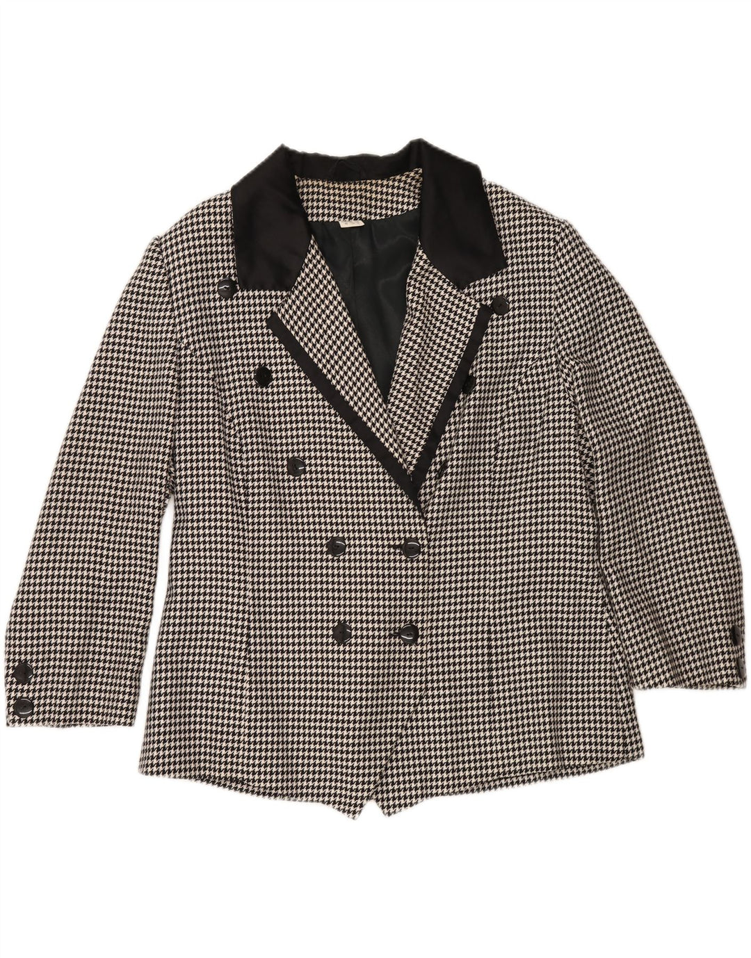 VINTAGE Womens Double Breasted Blazer Jacket IT 52 2XL Black Houndstooth Vintage Vintage and Second-Hand Vintage from Messina Hembry 
