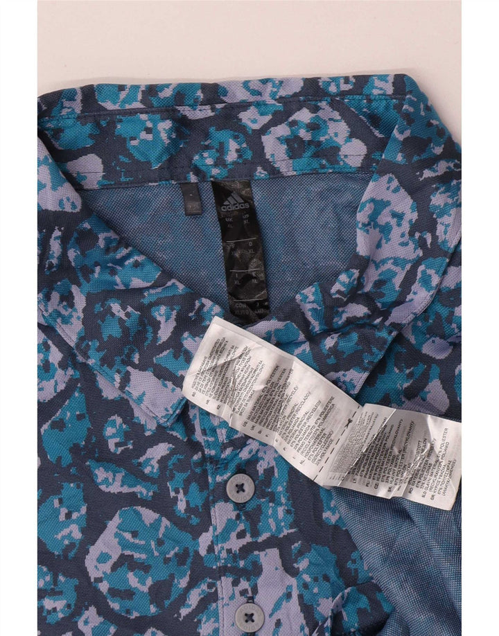 Adidas mænds abstrakt mønster poloshirt XL blå polyester