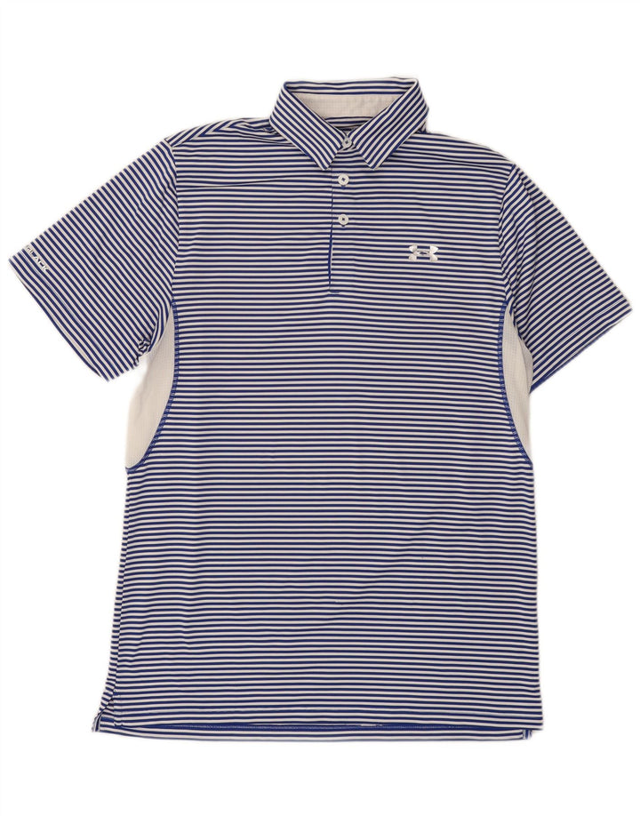 Under Armour Herre Heat Gear Polo Shirt Medium Blue Pinstripe Polyester