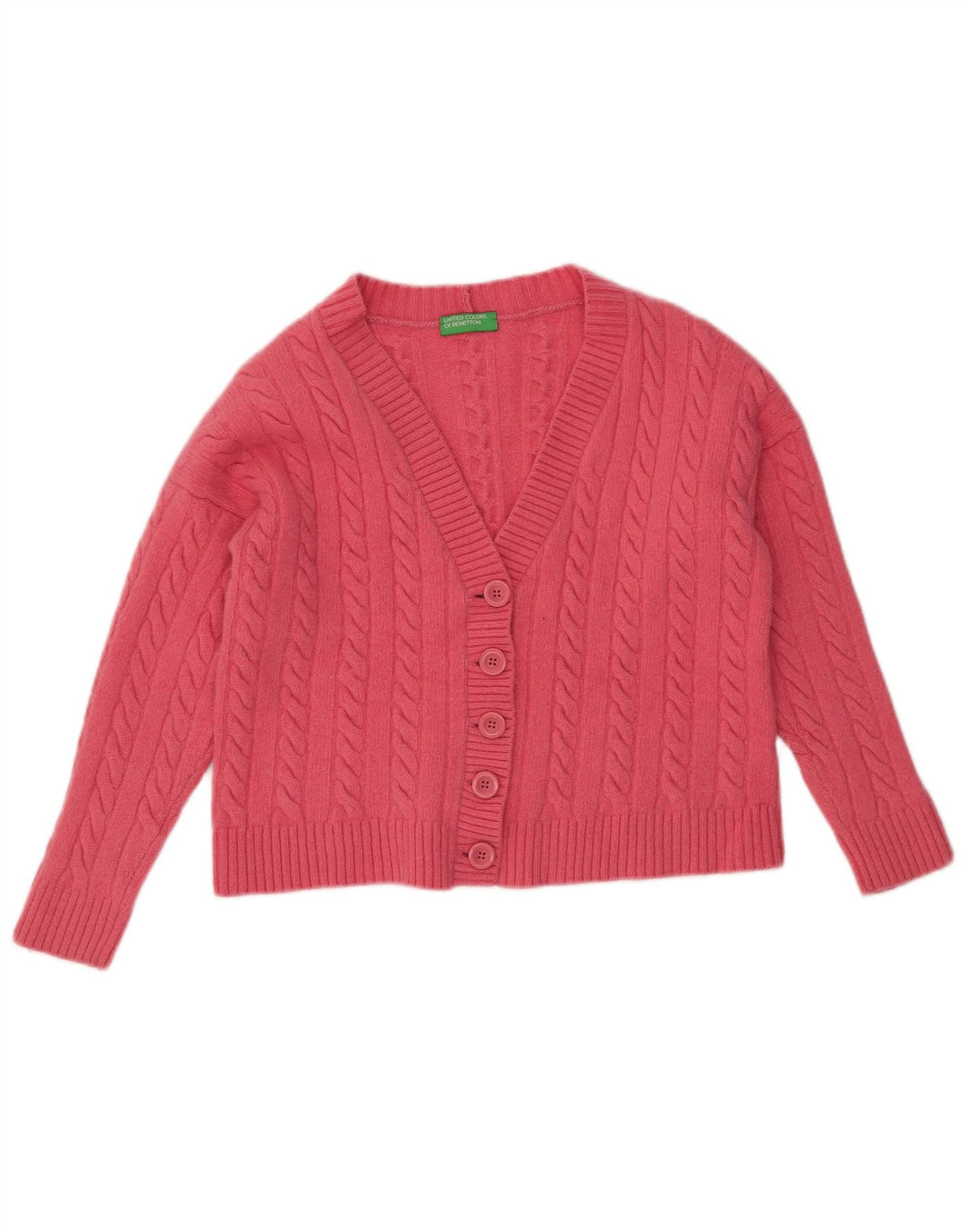 BENETTON Womens Crop Cardigan Sweater UK 14 Medium Pink Uld